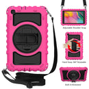 For Samsung Galaxy Tab A 8.0 2019 T290 / T295 360 Degree Rotation PC + Silicone Shockproof Combination Case with Holder & Hand Grip Strap & Neck Strap(Hot Pink)