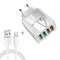 2 in 1 USB to USB-C / Type-C Data Cable + 30W QC 3.0 4 USB Interfaces Mobile Phone Tablet PC Universal Quick Charger Travel Charger Set, EU Plug(White)