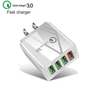 2 in 1 1m USB to Micro USB Data Cable + 30W QC 3.0 4 USB Interfaces Mobile Phone Tablet PC Universal Quick Charger Travel Charger Set, US Plug(Black)