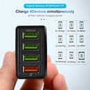 2 in 1 1m USB to Micro USB Data Cable + 30W QC 3.0 4 USB Interfaces Mobile Phone Tablet PC Universal Quick Charger Travel Charger Set, US Plug(Black)