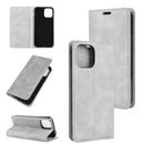 For iPhone 12 / 12 Pro Retro-skin Business Magnetic Suction Leather Case with Holder & Card Slots & Wallet(Grey)