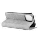 For iPhone 12 / 12 Pro Retro-skin Business Magnetic Suction Leather Case with Holder & Card Slots & Wallet(Grey)