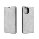 For iPhone 12 / 12 Pro Retro-skin Business Magnetic Suction Leather Case with Holder & Card Slots & Wallet(Grey)