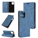For iPhone 12 / 12 Pro Retro-skin Business Magnetic Suction Leather Case with Holder & Card Slots & Wallet(Dark Blue)