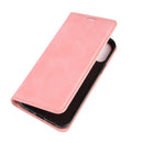 For iPhone 12 / 12 Pro Retro-skin Business Magnetic Suction Leather Case with Holder & Card Slots & Wallet(Pink)