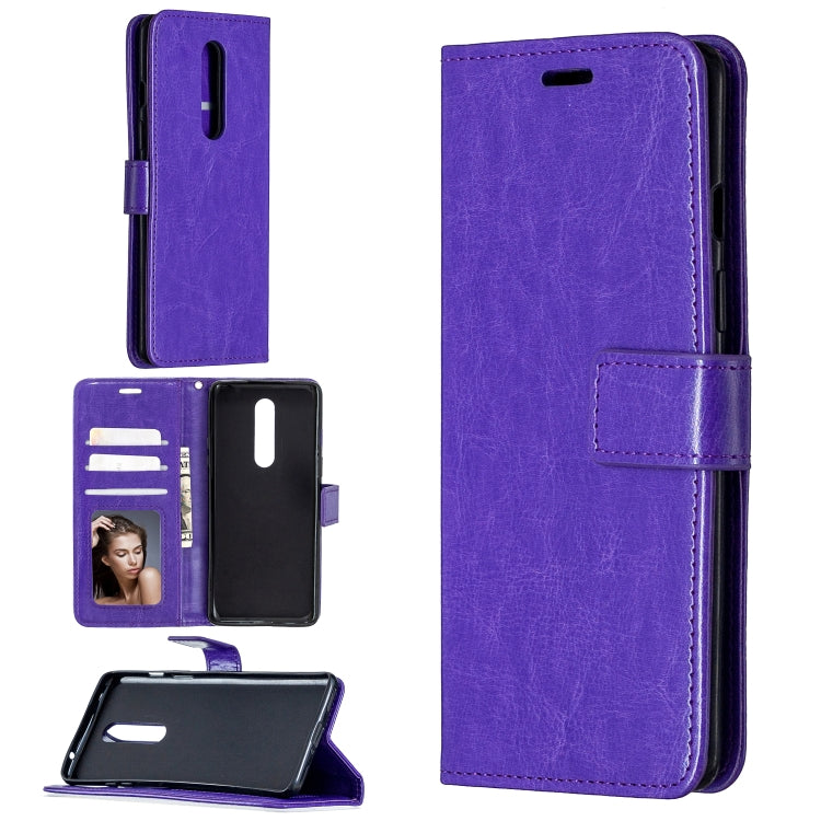 For OnePlus 8 Crazy Horse Texture Horizontal Flip Leather Case with Holder & Card Slots & Wallet & Photo Frame(Purple)