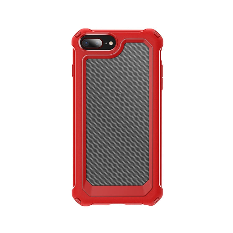 For iPhone 7 & 8 & 6 & 6s Transparent Carbon Fiber Texture Rugged Full Body TPU+PC Scratch-Resistant Shockproof Case(Red)