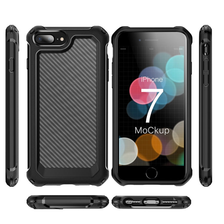 For iPhone 7 & 8 & 6 & 6s Transparent Carbon Fiber Texture Rugged Full Body TPU+PC Scratch-Resistant Shockproof Case(Red)