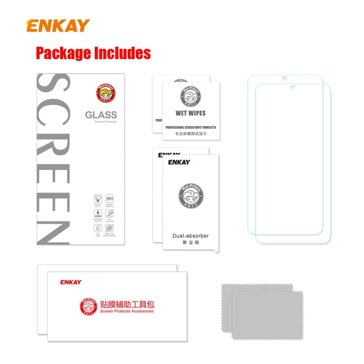 For Samsung Galaxy A10s 2 PCS ENKAY Hat-Prince 0.26mm 9H 2.5D Curved Edge Tempered Glass Film