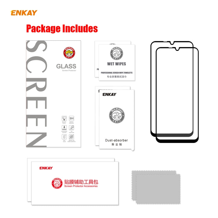 For Huawei Y6p 2 PCS ENKAY Hat-Prince Full Glue 0.26mm 9H 2.5D Tempered Glass Full Coverage Film