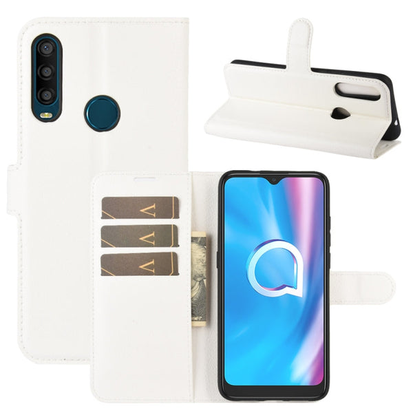 For Alcatel 1SE 2020 Litchi Texture Horizontal Flip Protective Case with Holder & Card Slots & Wallet(White)