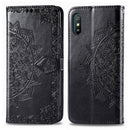 For Xiaomi Redmi 9A Halfway Mandala Embossing Pattern Horizontal Flip Leather Case with Holder & Card Slots & Wallet & Lanyard(Black)