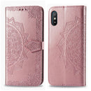 For Xiaomi Redmi 9A Halfway Mandala Embossing Pattern Horizontal Flip Leather Case with Holder & Card Slots & Wallet & Lanyard(Rose Gold)