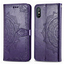 For Xiaomi Redmi 9A Halfway Mandala Embossing Pattern Horizontal Flip Leather Case with Holder & Card Slots & Wallet & Lanyard(Purple)