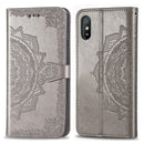 For Xiaomi Redmi 9A Halfway Mandala Embossing Pattern Horizontal Flip Leather Case with Holder & Card Slots & Wallet & Lanyard(Grey)