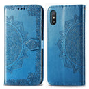 For Xiaomi Redmi 9A Halfway Mandala Embossing Pattern Horizontal Flip Leather Case with Holder & Card Slots & Wallet & Lanyard(Blue)
