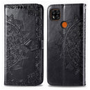 For Xiaomi Redmi 9C Halfway Mandala Embossing Pattern Horizontal Flip Leather Case with Holder & Card Slots & Wallet & Lanyard(Black)