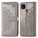 For Xiaomi Redmi 9C Halfway Mandala Embossing Pattern Horizontal Flip Leather Case with Holder & Card Slots & Wallet & Lanyard(Grey)