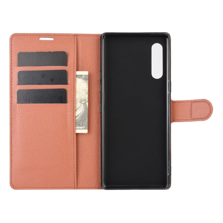 For LG Velvet Litchi Texture Horizontal Flip Protective Case with Holder & Card Slots & Wallet(Brown)