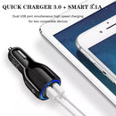 Qc3.0 Dual USB Car Charger + Micro USB Fast Charging Cable Car Charging Kit(White)