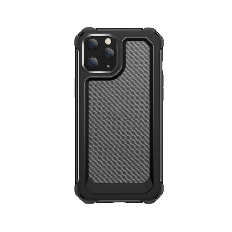 For iPhone 12 / 12 Pro Transparent Carbon Fiber Texture Rugged Full Body TPU+PC Scratch-Resistant Shockproof Case(Black)