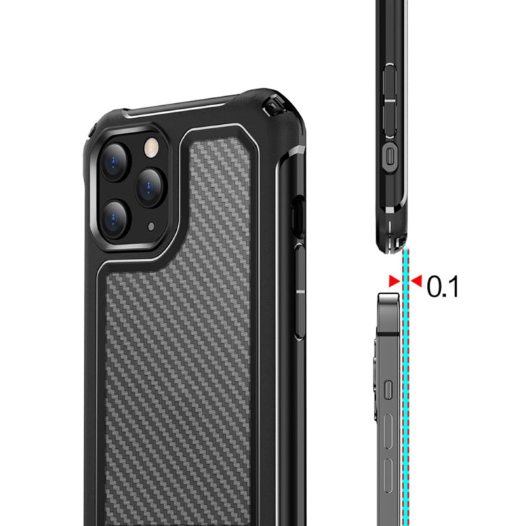 For iPhone 12 / 12 Pro Transparent Carbon Fiber Texture Rugged Full Body TPU+PC Scratch-Resistant Shockproof Case(Black)
