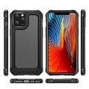 For iPhone 12 Pro Max Transparent Carbon Fiber Texture Rugged Full Body TPU+PC Scratch-Resistant Shockproof Case(Black)