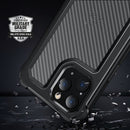 For iPhone 12 Pro Max Transparent Carbon Fiber Texture Rugged Full Body TPU+PC Scratch-Resistant Shockproof Case(Black)