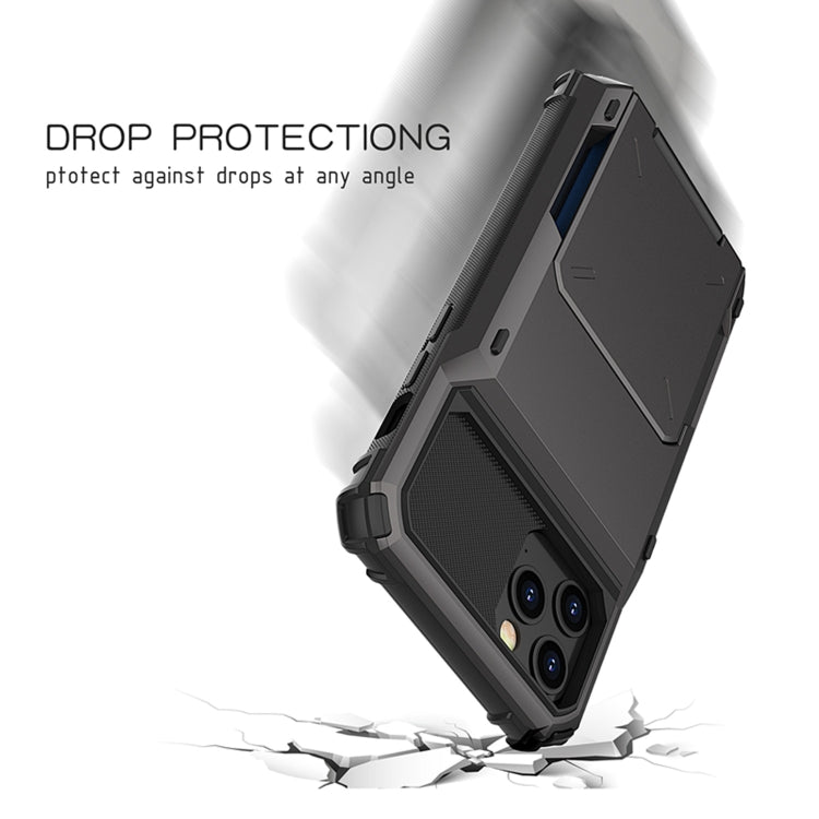 For iPhone 12 / 12 Pro Scratch-Resistant Shockproof Heavy Duty Rugged Armor Protective Case with Card Solt(Dark Grey)