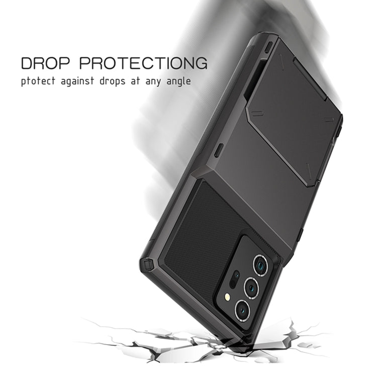 For Samsung Galaxy Note20 Scratch-Resistant Shockproof Heavy Duty Rugged Armor Protective Case with Card Slot(Purple)