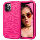 For iPhone 12 / 12 Pro Wave Pattern 3 in 1 Silicone+PC Shockproof Protective Case(Hot Pink)