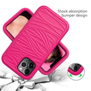 For iPhone 12 / 12 Pro Wave Pattern 3 in 1 Silicone+PC Shockproof Protective Case(Hot Pink)