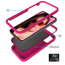 For iPhone 12 / 12 Pro Wave Pattern 3 in 1 Silicone+PC Shockproof Protective Case(Hot Pink)