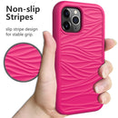 For iPhone 12 / 12 Pro Wave Pattern 3 in 1 Silicone+PC Shockproof Protective Case(Hot Pink)