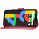 For Google Pixel 4A Four-leaf Clasp Embossed Buckle Mobile Phone Protection Leather Case with Lanyard & Card Slot & Wallet & Bracket Function(Magenta)