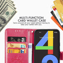 For Google Pixel 4A Four-leaf Clasp Embossed Buckle Mobile Phone Protection Leather Case with Lanyard & Card Slot & Wallet & Bracket Function(Magenta)