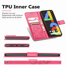 For Google Pixel 4A Four-leaf Clasp Embossed Buckle Mobile Phone Protection Leather Case with Lanyard & Card Slot & Wallet & Bracket Function(Magenta)