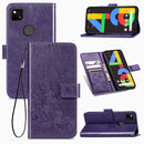 For Google Pixel 4A Four-leaf Clasp Embossed Buckle Mobile Phone Protection Leather Case with Lanyard & Card Slot & Wallet & Bracket Function(Purple)