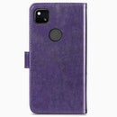 For Google Pixel 4A Four-leaf Clasp Embossed Buckle Mobile Phone Protection Leather Case with Lanyard & Card Slot & Wallet & Bracket Function(Purple)