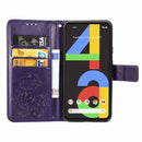 For Google Pixel 4A Four-leaf Clasp Embossed Buckle Mobile Phone Protection Leather Case with Lanyard & Card Slot & Wallet & Bracket Function(Purple)