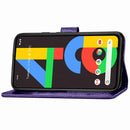 For Google Pixel 4A Four-leaf Clasp Embossed Buckle Mobile Phone Protection Leather Case with Lanyard & Card Slot & Wallet & Bracket Function(Purple)