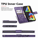 For Google Pixel 4A Four-leaf Clasp Embossed Buckle Mobile Phone Protection Leather Case with Lanyard & Card Slot & Wallet & Bracket Function(Purple)