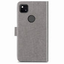 For Google Pixel 4A Four-leaf Clasp Embossed Buckle Mobile Phone Protection Leather Case with Lanyard & Card Slot & Wallet & Bracket Function(Grey)