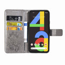 For Google Pixel 4A Four-leaf Clasp Embossed Buckle Mobile Phone Protection Leather Case with Lanyard & Card Slot & Wallet & Bracket Function(Grey)