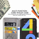 For Google Pixel 4A Four-leaf Clasp Embossed Buckle Mobile Phone Protection Leather Case with Lanyard & Card Slot & Wallet & Bracket Function(Grey)