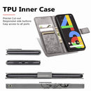 For Google Pixel 4A Four-leaf Clasp Embossed Buckle Mobile Phone Protection Leather Case with Lanyard & Card Slot & Wallet & Bracket Function(Grey)