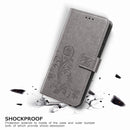 For Google Pixel 4A Four-leaf Clasp Embossed Buckle Mobile Phone Protection Leather Case with Lanyard & Card Slot & Wallet & Bracket Function(Grey)