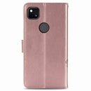 For Google Pixel 4A Four-leaf Clasp Embossed Buckle Mobile Phone Protection Leather Case with Lanyard & Card Slot & Wallet & Bracket Function(Rose Gold)