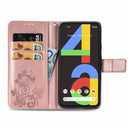 For Google Pixel 4A Four-leaf Clasp Embossed Buckle Mobile Phone Protection Leather Case with Lanyard & Card Slot & Wallet & Bracket Function(Rose Gold)