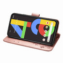 For Google Pixel 4A Four-leaf Clasp Embossed Buckle Mobile Phone Protection Leather Case with Lanyard & Card Slot & Wallet & Bracket Function(Rose Gold)